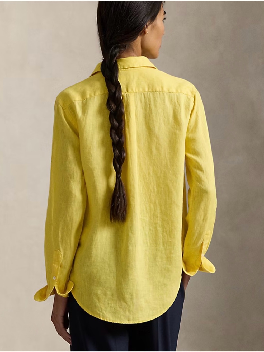 Lauren Ralph Lauren Yellow 100% Linen Long Sleeve Shirt Size M Relaxed Fit Women